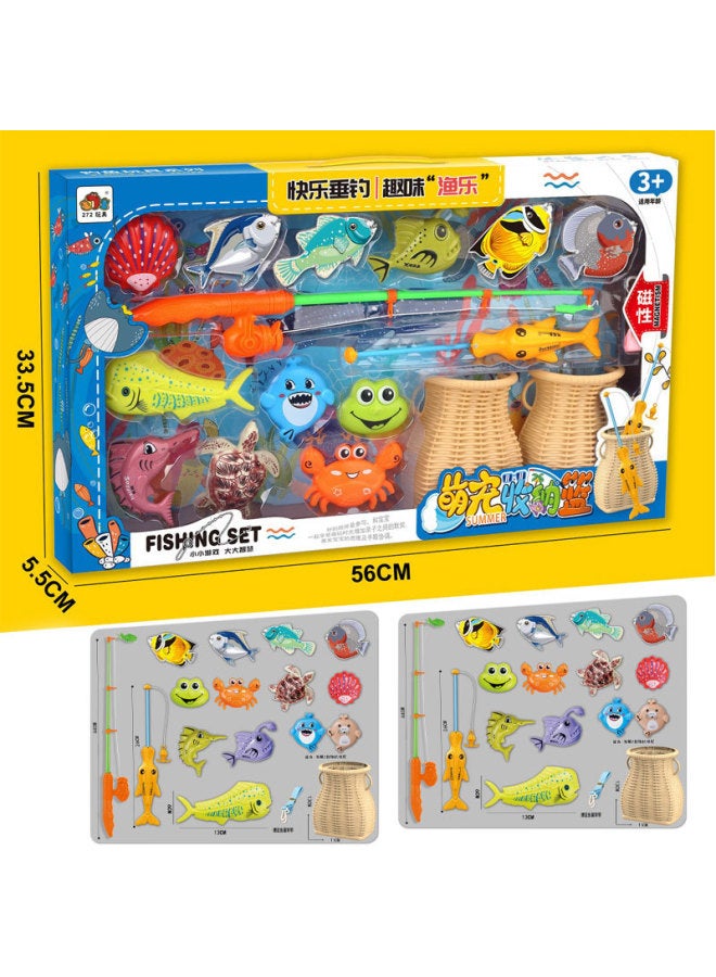 Magnetic Kitten Fishing Toy Accessories Water Catch Fish Baby Children 61 Telescopic Fishing Rod Stall Manufacturers-Color:[ 56cm Extra Large Box] 272-228 Fishing Set-Specifications:Extra Large Gift Box