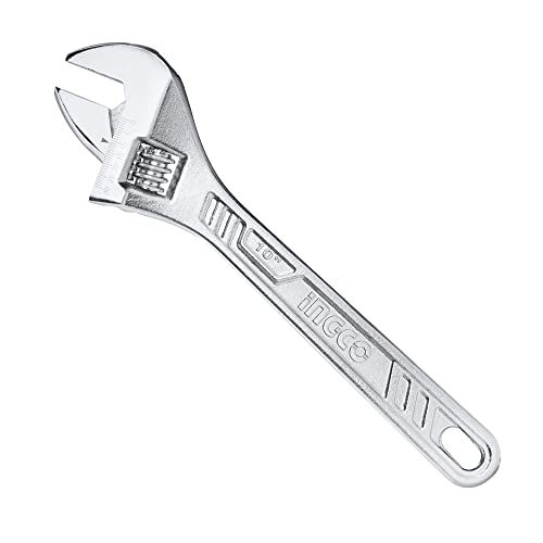 Ingco Adjustable Wrench, 0-30mm with Metric Scale | 250mm(10") | C45, Drop-forged,Chrome-Plated, Professional Adjustable Wrench for Auto Repair, General Assembly, Maintenance, Plumbing - Image 1
