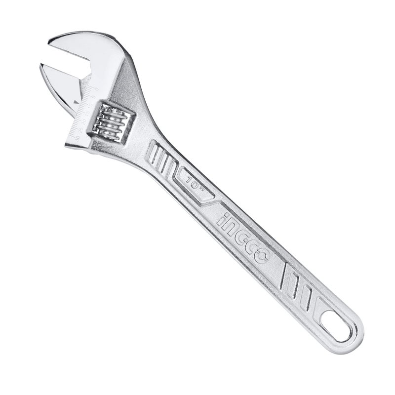 Ingco Adjustable Wrench, 0-30mm with Metric Scale | 250mm(10") | C45, Drop-forged,Chrome-Plated, Professional Adjustable Wrench for Auto Repair, General Assembly, Maintenance, Plumbing - Image 4
