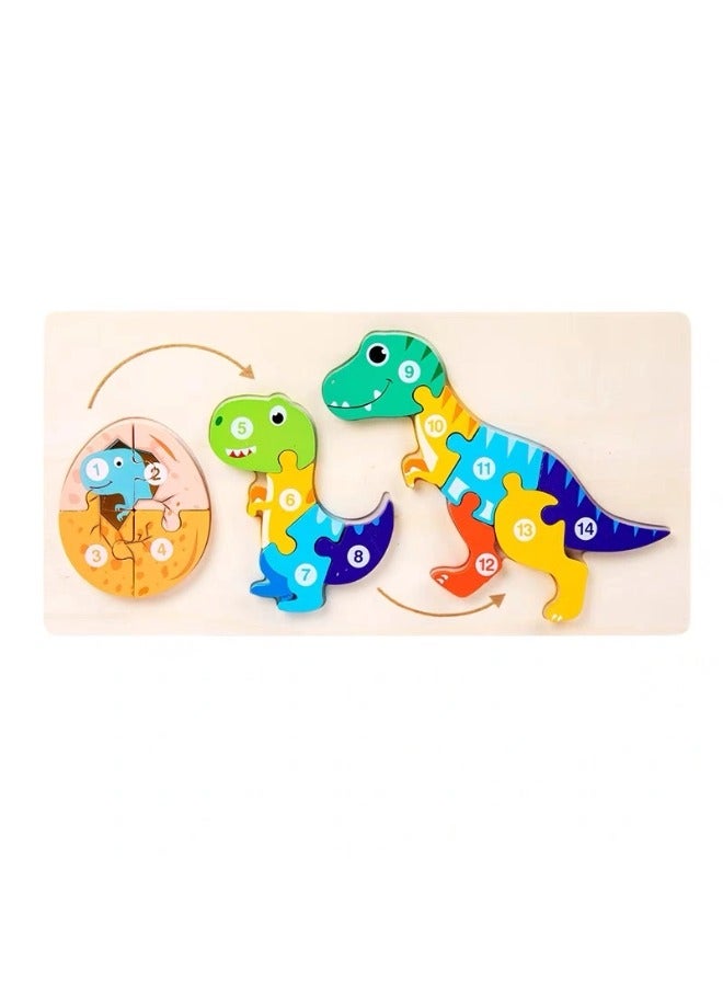 Early Childhood Education 3D Stereo Advanced Jigsaw of the Animal Growth Process Evolution from Eggs to Dinosaurs Desktop Toy for Intellectual Cognition and Brain Development Wooden Puzzle Toy - Image 1