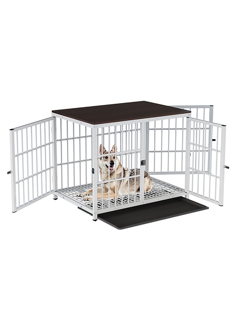 Heavy Duty Dog Crate Furniture: Wooden End Table Style Unlimited Combinable Pet Metal Cage with Three Doors - Indoor Decorative Doggy Kennel House with Removable Tray, White