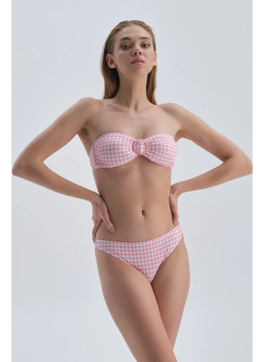 داجي Pink White Strapless Bikini Top