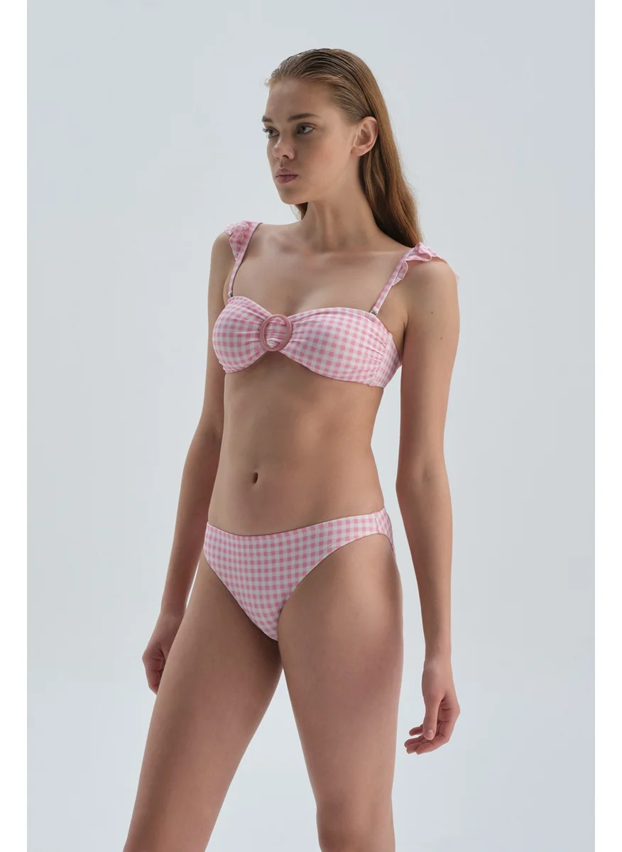 داجي Pink White Strapless Bikini Top