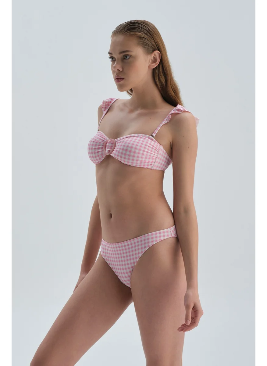 داجي Pink White Strapless Bikini Top