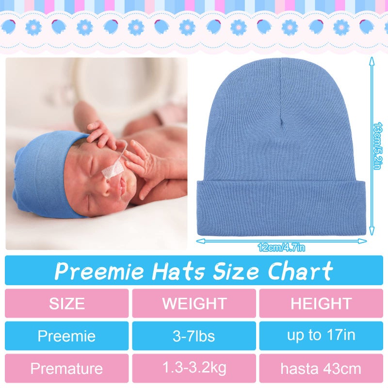 Newcotte 6 Pcs Preemie Baby Hats Cotton Preemie Caps Warm Newborn Beanie Premature Hat for Nicu Premature Boy Girl(Classic Color,Single Style) - Image 2