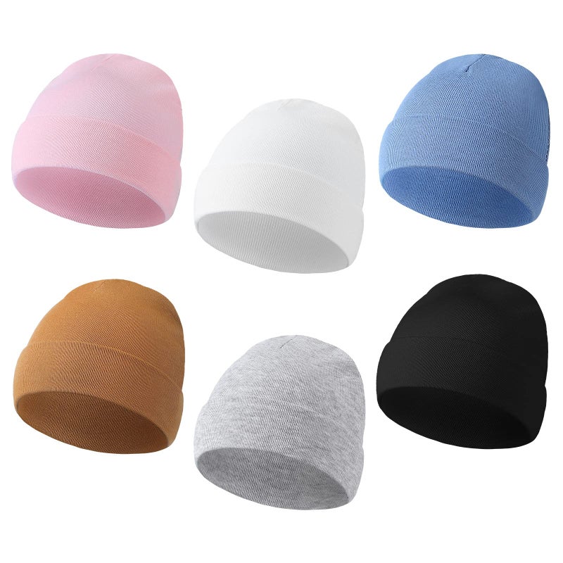 Newcotte 6 Pcs Preemie Baby Hats Cotton Preemie Caps Warm Newborn Beanie Premature Hat for Nicu Premature Boy Girl(Classic Color,Single Style) - Image 1