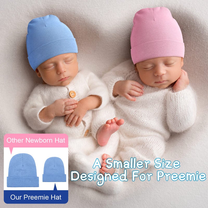 Newcotte 6 Pcs Preemie Baby Hats Cotton Preemie Caps Warm Newborn Beanie Premature Hat for Nicu Premature Boy Girl(Classic Color,Single Style) - Image 3