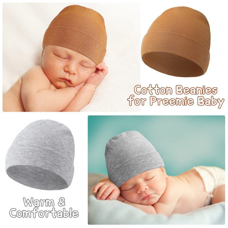 Newcotte 6 Pcs Preemie Baby Hats Cotton Preemie Caps Warm Newborn Beanie Premature Hat for Nicu Premature Boy Girl(Classic Color,Single Style) - Image 5