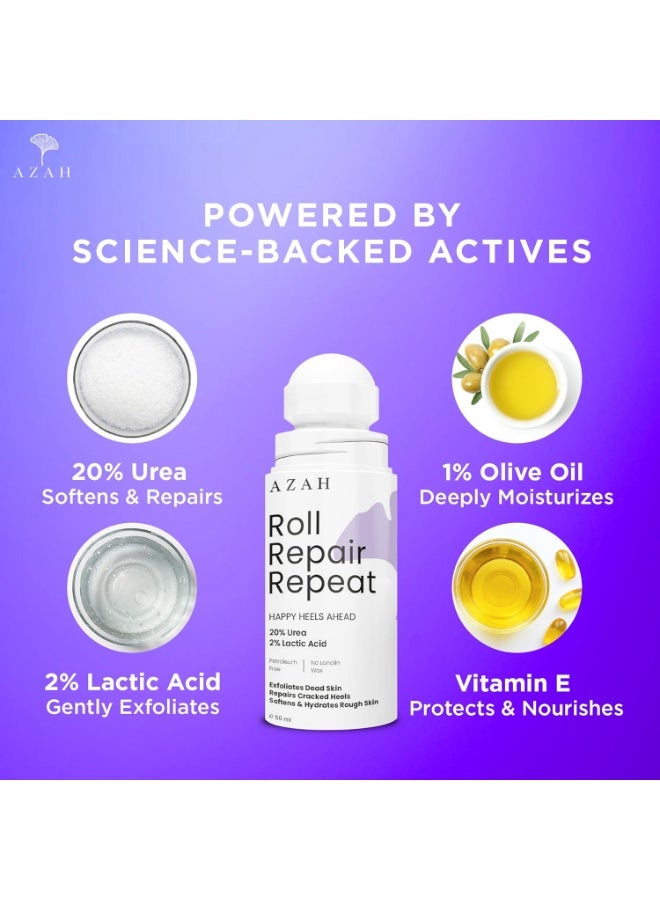 Azah 20% Urea Foot Roll on for Cracked Heels [50 ML] | 2% Lactic Acid, Olive Oil & Vitamin E | Dry and Crack Heel Repair Foot Cream | Exfoliates Dead Skin & Moisturise Repairs Rough Feet - Image 4