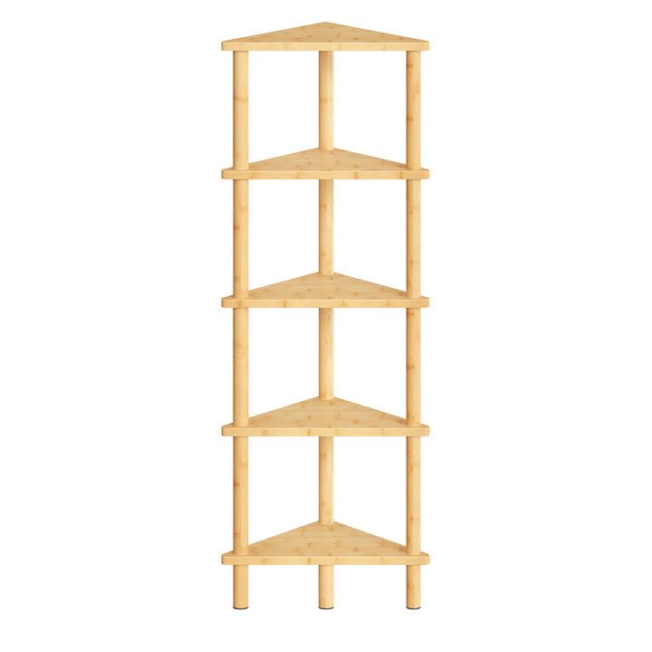 HOOBRO Corner Shelf Stand, 5-Tier Bamboo Wall Corner Bookshelf, Plant Corner Display Shelf, Corner Bookcase, Multipurpose Shelving Unit for Small Space, Living Room, Easy Assembly, Natural YL20CJ01 - Image 1