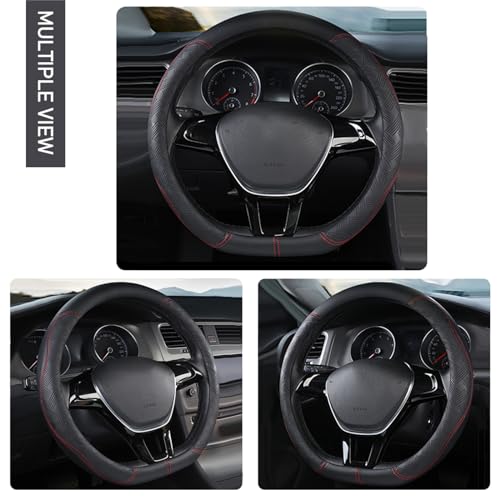 SanQing D Cut Steering Wheel Cover, Universal Microfiber Leather Breathable Flat Bottom Steering Wheel Cover Sports Style, 15 inch/ 38cm, Black - Image 2