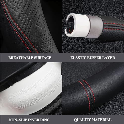 SanQing D Cut Steering Wheel Cover, Universal Microfiber Leather Breathable Flat Bottom Steering Wheel Cover Sports Style, 15 inch/ 38cm, Black - Image 3