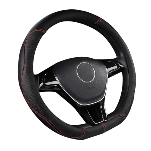 SanQing D Cut Steering Wheel Cover, Universal Microfiber Leather Breathable Flat Bottom Steering Wheel Cover Sports Style, 15 inch/ 38cm, Black - Image 1