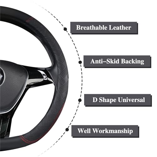 SanQing D Cut Steering Wheel Cover, Universal Microfiber Leather Breathable Flat Bottom Steering Wheel Cover Sports Style, 15 inch/ 38cm, Black - Image 4