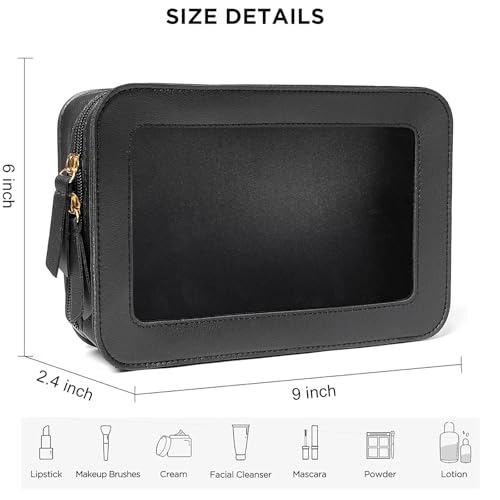 LETGO Clear Makeup Bags, TSA Approved Toiletry Bag with Zipper, Clear Makeup Organizer Fit Carry-on Travel Car Accessories Essentials,Portable Travel Small Pouch for Women Men (Black) - Image 2