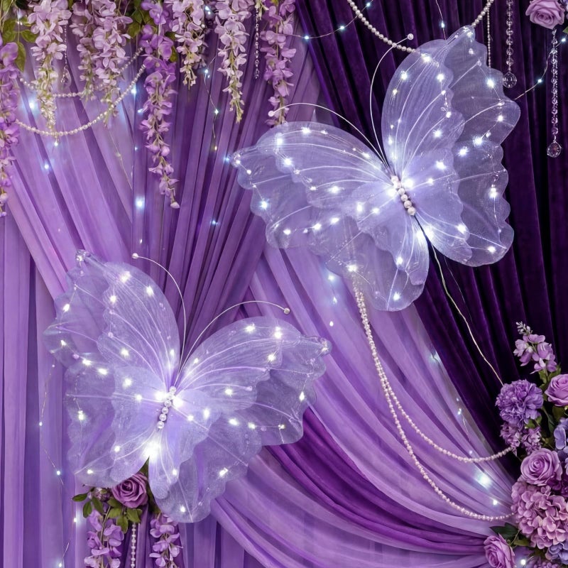 Yinkin 2 Pcs 20 Inch Large LED Butterfly Decorations Mariposas Grandes para Decoracion Giant Light up 3D Butterflies for Wedding Birthday Party Baby Shower Decor(Purple) - Image 3