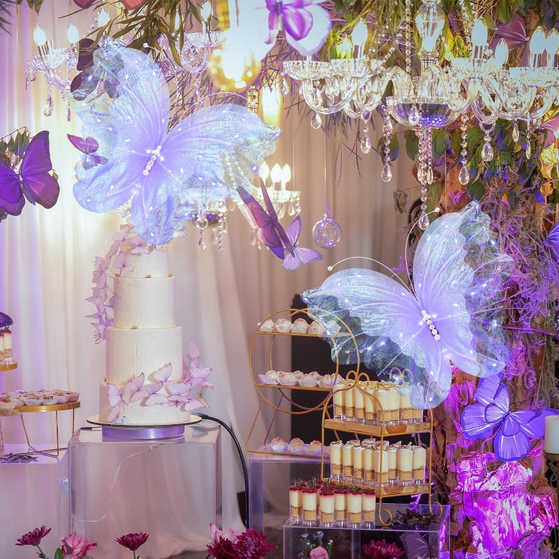 Yinkin 2 Pcs 20 Inch Large LED Butterfly Decorations Mariposas Grandes para Decoracion Giant Light up 3D Butterflies for Wedding Birthday Party Baby Shower Decor(Purple) - Image 5