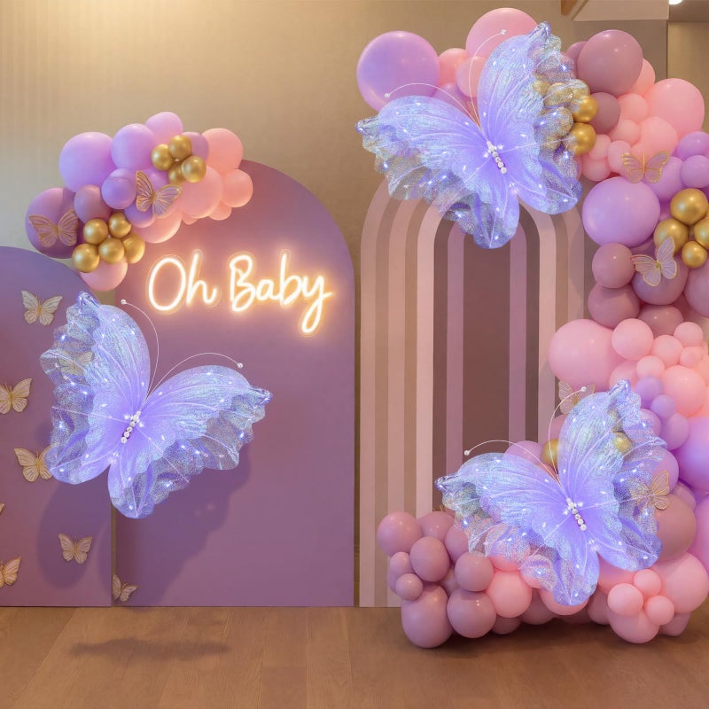 Yinkin 2 Pcs 20 Inch Large LED Butterfly Decorations Mariposas Grandes para Decoracion Giant Light up 3D Butterflies for Wedding Birthday Party Baby Shower Decor(Purple) - Image 4