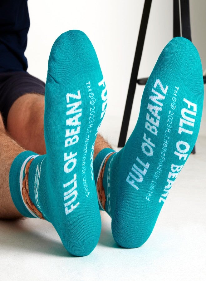 هاينز جوارب هاينز للرجال والمراهقين، عبوة من 3 جوارب طويلة بنقشة الكاتشب والفاصوليا المخبوزة، ناعمة وجيدة التهوية، مقاس 9-12، هدايا طريفة له (فاصوليا زرقاء مخضرة) - Image 4