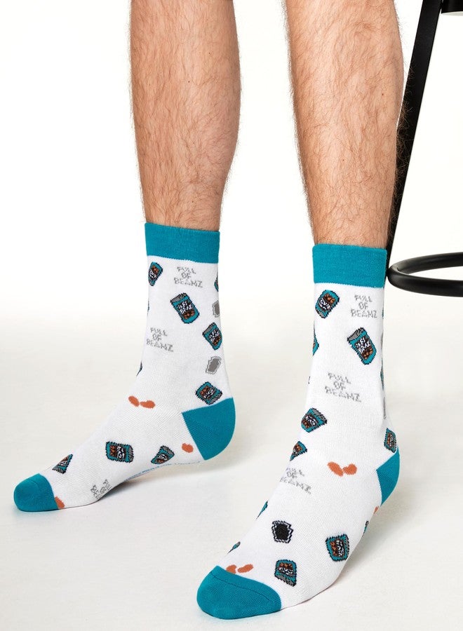 هاينز جوارب هاينز للرجال والمراهقين، عبوة من 3 جوارب طويلة بنقشة الكاتشب والفاصوليا المخبوزة، ناعمة وجيدة التهوية، مقاس 9-12، هدايا طريفة له (فاصوليا زرقاء مخضرة) - Image 5