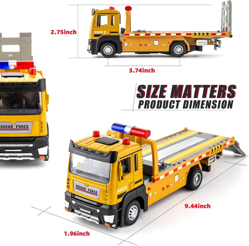 BDTCTK Friction Powered Flatbed Truck Toy with Lights and Sounds, Push and Go Construction Toy Tow Truck Great Gift for Toddlers, Boys and Girls - Image 2