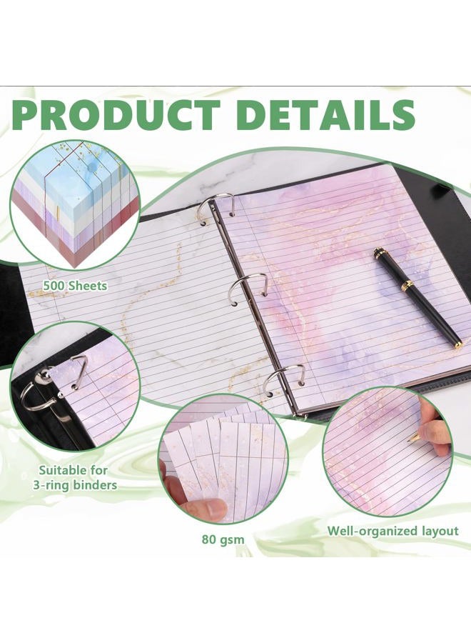 OKWUYiK 500 Sheets 8×10.5 Inch Colored Loose Leaf Paper Wide Ruled for 3-Ring Binder 11/32" Spacing Colored Marble Lined Filler Notebook Paper Wide Ruled 3-Hole Punched 80gsm for School Office - Image 3
