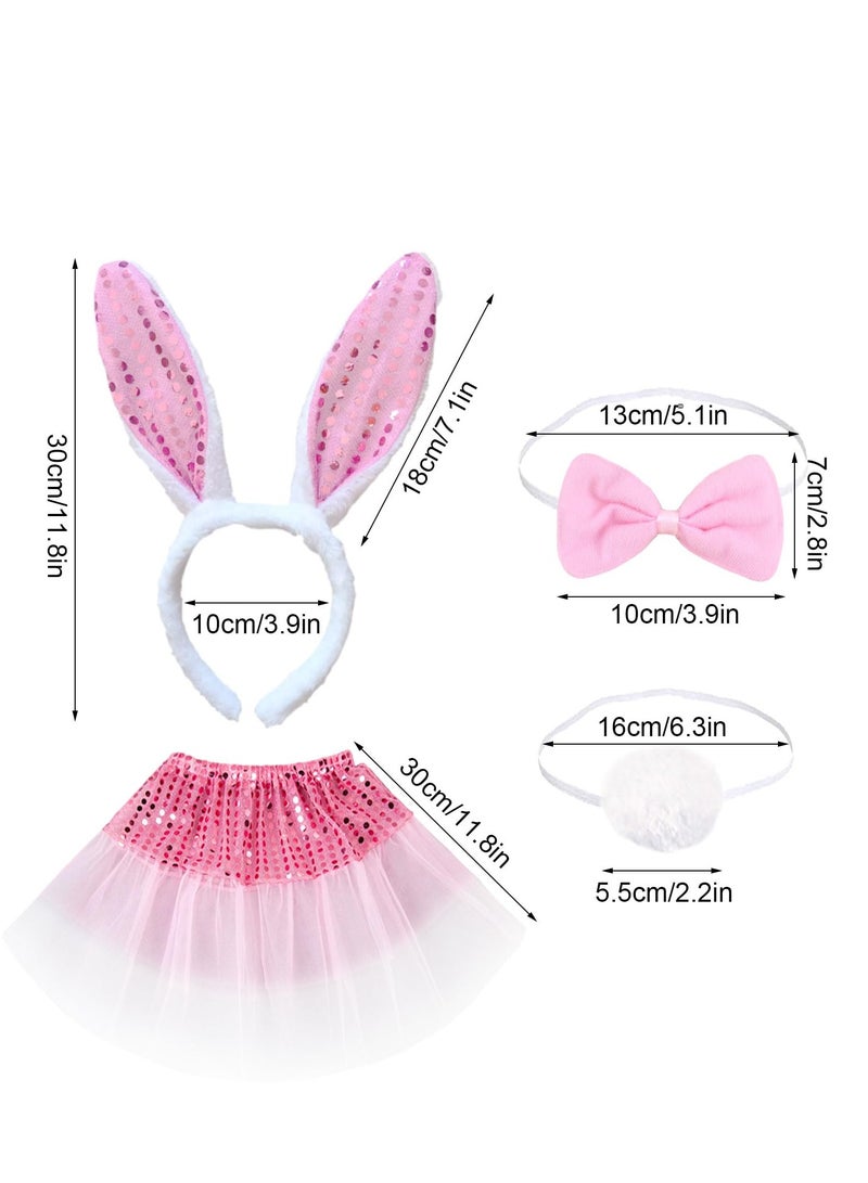 KASTWAVE 4 Pieces Kids Bunny Costume Pink Rabbit Dress Up Outfit with Bunny Ears Headband Animal Costume Set Cosplay Birthday Party - Image 2