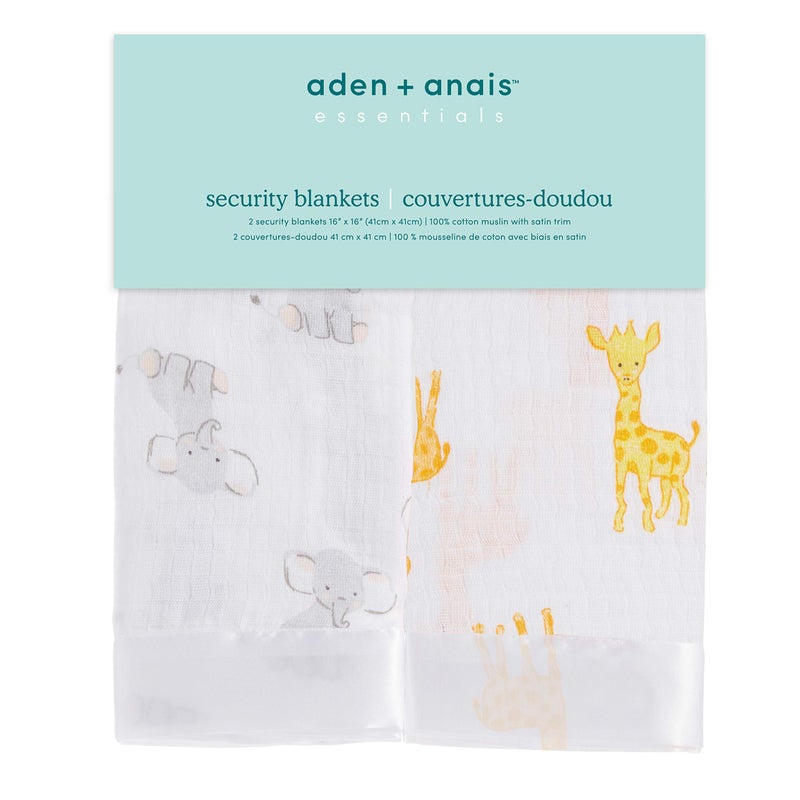 aden + anais Essentials Issie Security Blankets, Super Soft 100% Cotton Muslin, 2 Pack, Safari Babes - Image 3