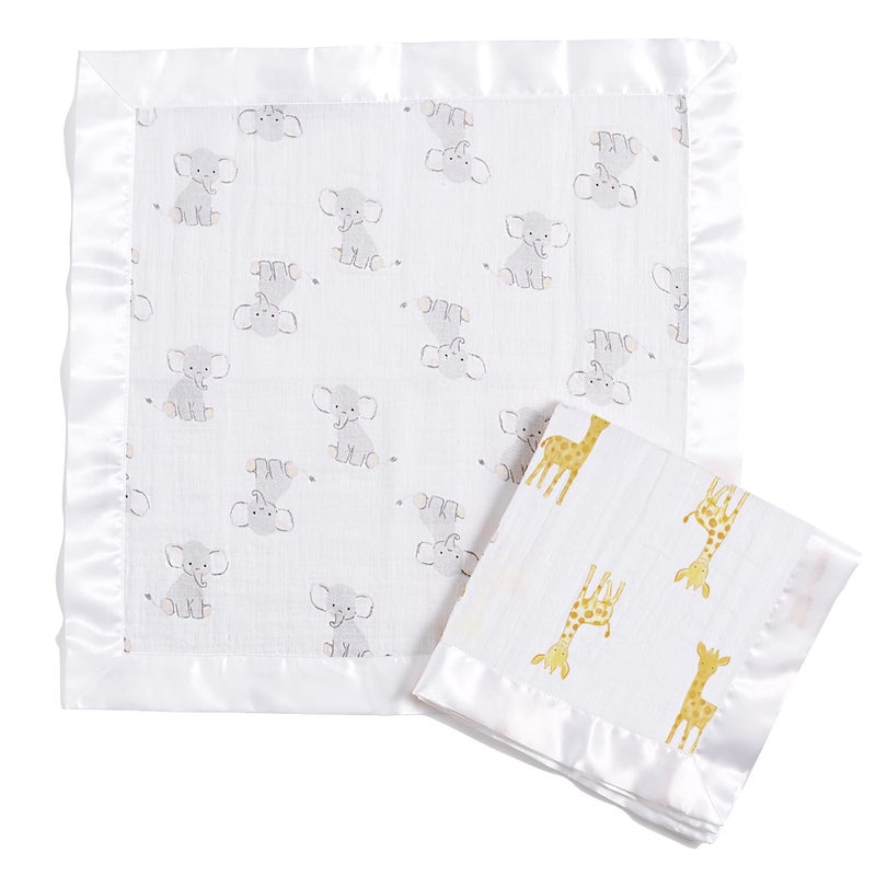 aden + anais Essentials Issie Security Blankets, Super Soft 100% Cotton Muslin, 2 Pack, Safari Babes - Image 1
