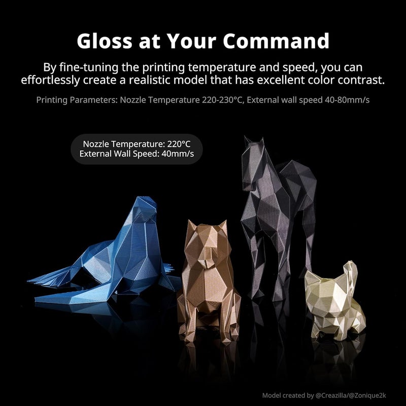 Anycubic Silk Filament, Metal-Like PLA Shiny Clog-Free 3D Printer Filament Metallic PLA 1.75mm Dimensional Accuracy +/- 0.02mm, 1KG Spool (2.2 lbs), Metal Champaign - Image 3