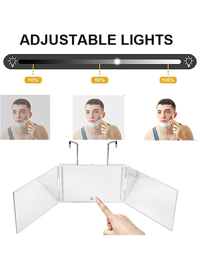 GoldenLike Trifold Makeup Mirror with Lights,3 Way Mirror for Self Hair Cutting,360° Viewing Barber Mirror,Rechargeable Self Cut Mirror for Self Hair Cutting Trim Shaving at Home(White) - Image 4