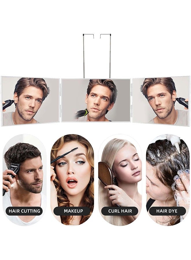 GoldenLike Trifold Makeup Mirror with Lights,3 Way Mirror for Self Hair Cutting,360° Viewing Barber Mirror,Rechargeable Self Cut Mirror for Self Hair Cutting Trim Shaving at Home(White) - Image 3