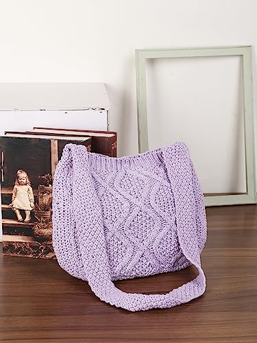ENBEI Handmade Crochet Bag–Boho Chic Shoulder Bag, Aesthetic Kinted Bag,Cute Crossbody Bag,Perfect for Beach, Shopping or Daily Use – Stylish Durable (Purple) - Image 4
