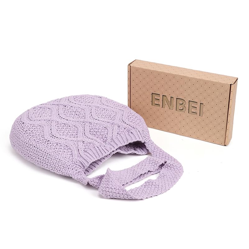ENBEI Handmade Crochet Bag–Boho Chic Shoulder Bag, Aesthetic Kinted Bag,Cute Crossbody Bag,Perfect for Beach, Shopping or Daily Use – Stylish Durable (Purple) - Image 2