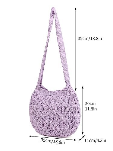 ENBEI Handmade Crochet Bag–Boho Chic Shoulder Bag, Aesthetic Kinted Bag,Cute Crossbody Bag,Perfect for Beach, Shopping or Daily Use – Stylish Durable (Purple) - Image 3