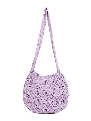 ENBEI Handmade Crochet Bag–Boho Chic Shoulder Bag, Aesthetic Kinted Bag,Cute Crossbody Bag,Perfect for Beach, Shopping or Daily Use – Stylish Durable (Purple) - Image 1