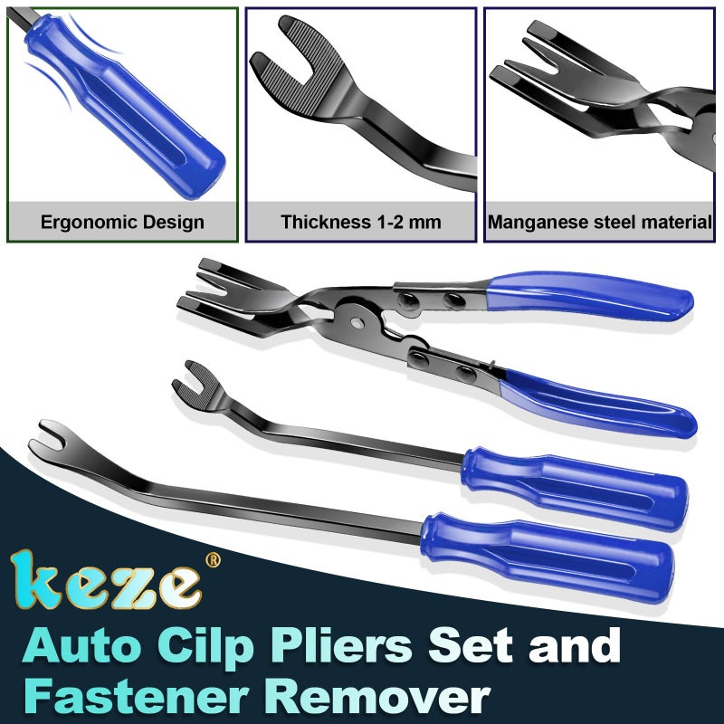 Keze 7 Pcs Auto Plastic Trim Removal Pry Tool & Clip Plier Remover Kit for Removal Car Body Upholstery Door Panel Dashboard Automotive Push Rivets Fasteners-Blue - Image 4