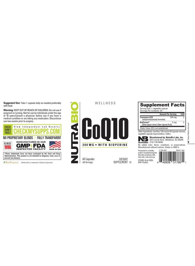 نوترا بايو مكمل غذائي NutraBio CoQ10 مع بيوبيرين، وظائف القلب الصحية وإنتاج الطاقة الخلوية، 200 مجم - 60 كبسولة - Image 3