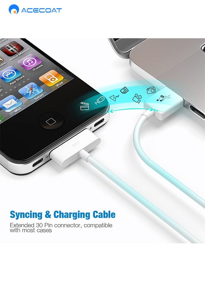 ACECOAT - 3-Pack 30-Pin Charger Cable 3.3FT(100CM) Compatible for Old iPhone 4 4S 3GS, iPad & iPod Classic 1st 2nd 3rd Generation, iPod Touch 4th, iPod Nano 5th 6th Gen, USB Fast Charge & Sync Charging Cord - Image 1