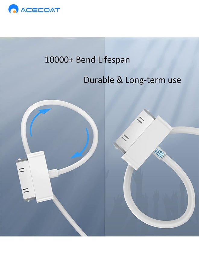 ACECOAT - 3-Pack 30-Pin Charger Cable 3.3FT(100CM) Compatible for Old iPhone 4 4S 3GS, iPad & iPod Classic 1st 2nd 3rd Generation, iPod Touch 4th, iPod Nano 5th 6th Gen, USB Fast Charge & Sync Charging Cord - Image 1