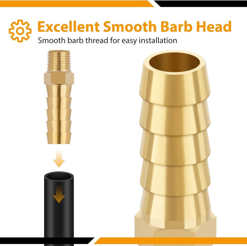 KOOTANS 4pcs Brass Hose Barb Fittings 3/8" Hose Barb to 1/8 NPT Male Thread Air Hose Fittings Brass Quick Coupler Air M Type Adapter Connector Fitting - Image 5