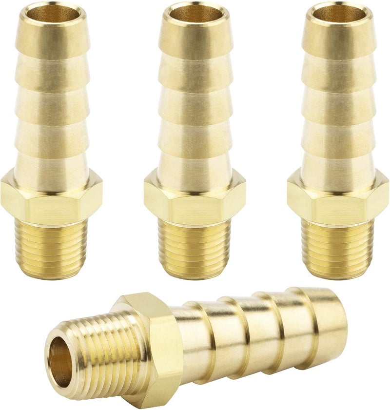 KOOTANS 4pcs Brass Hose Barb Fittings 3/8" Hose Barb to 1/8 NPT Male Thread Air Hose Fittings Brass Quick Coupler Air M Type Adapter Connector Fitting - Image 1