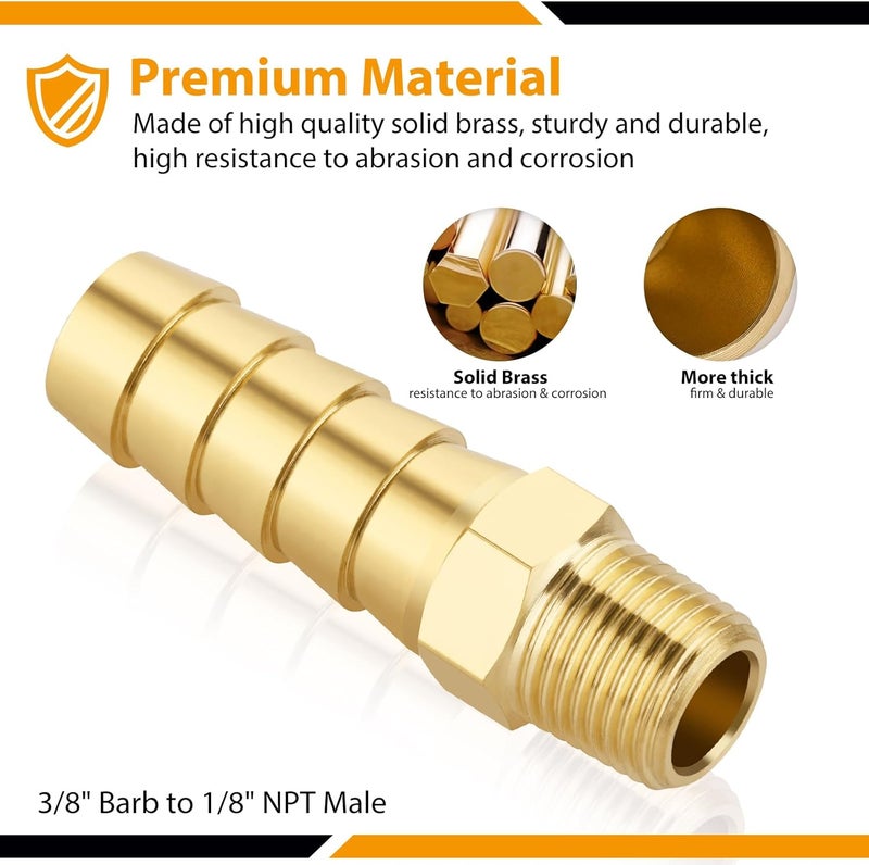 KOOTANS 4pcs Brass Hose Barb Fittings 3/8" Hose Barb to 1/8 NPT Male Thread Air Hose Fittings Brass Quick Coupler Air M Type Adapter Connector Fitting - Image 3