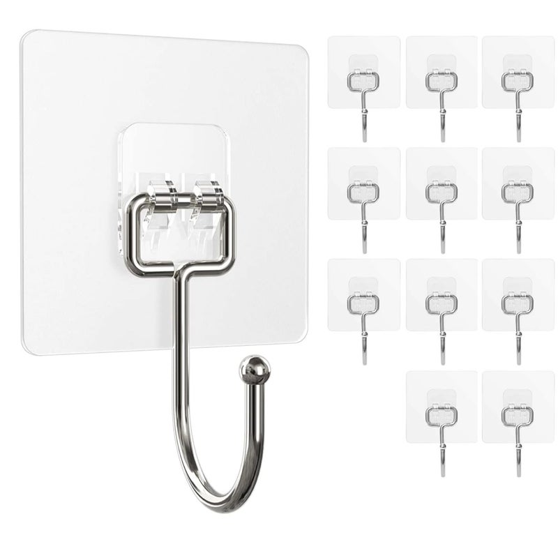SZNKB Large Adhesive Hooks, 12-Pack Sticky Hangers for Hanging Heavy Duty, Transparent Waterproof Oil-Proof and Rustproof, Towel and Coats Hooks for Bathroom,Kitchen Home and Office - Image 1