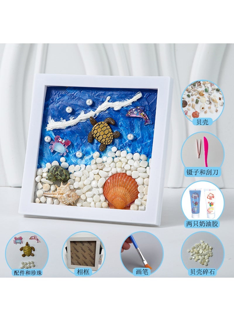 DIY handmade texture painting 3D stereo picture frame painting graffiti painting group building puzzle creative gift homemade 3D picture frame painting ❤Go forward and wave by wave. Full set of material package color box 17.5*17.5 