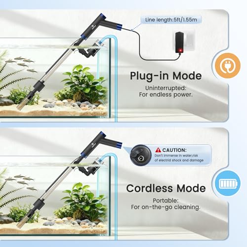 fishkeeper Electric Fish Tank Cleaner – 8W Rechargeable Aquarium Cleaning Tools with Gravel Vacuum, 213GPH Automatic Water Changer with Debris Cleaning & Sand Washing for Freshwater Saltwater Tanks - Image 4