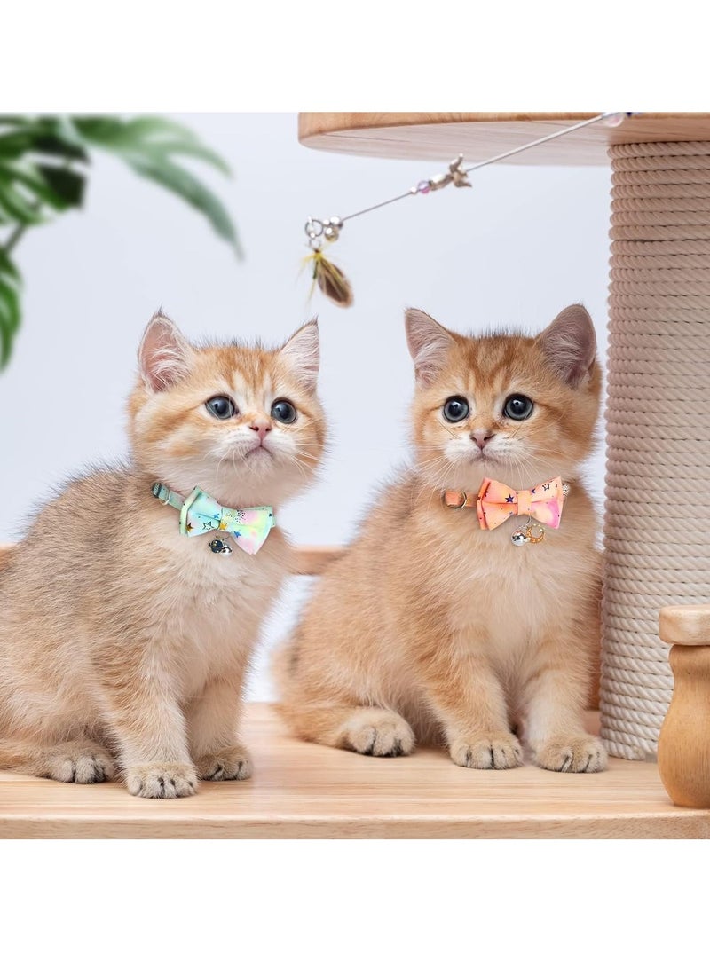 KASTWAVE 2 Pack Breakaway Cat Collar with Removable Bow Tie and Bells, Adjustbale Kitten Collar, Safety Basic Collar with   Patterns for Girl Boy Kitty, Neck 8-11.5" - Image 2