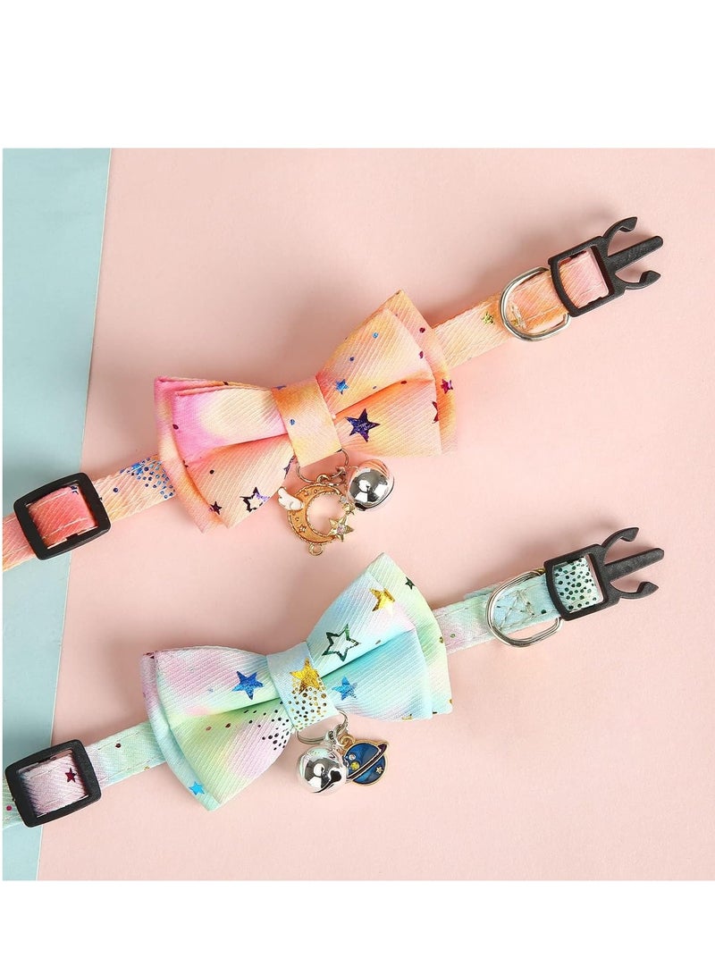 KASTWAVE 2 Pack Breakaway Cat Collar with Removable Bow Tie and Bells, Adjustbale Kitten Collar, Safety Basic Collar with   Patterns for Girl Boy Kitty, Neck 8-11.5" - Image 3