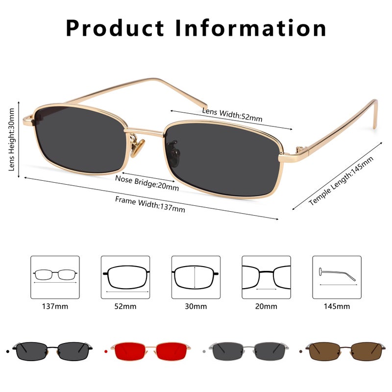 GLARDEFE Y2k Rectangle Sunglasses for Women Men - Retro 80s 90s Narrow Oval Shades(Gold/Grey) - Image 5