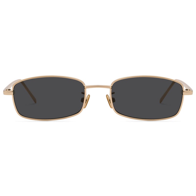 GLARDEFE Y2k Rectangle Sunglasses for Women Men - Retro 80s 90s Narrow Oval Shades(Gold/Grey) - Image 3